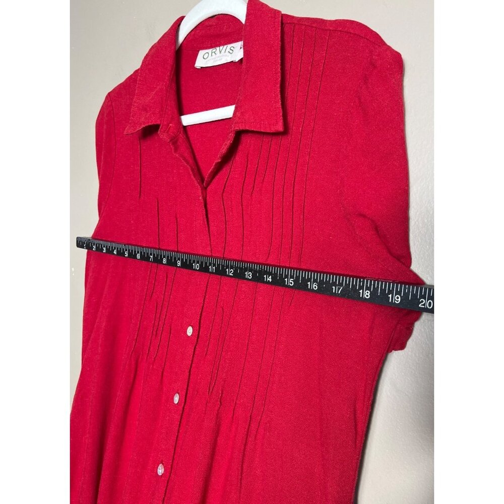 Vtg Orvis Linen Blend Dress Red Button Up Midi Pockets 90s Classic Preppy Wom 12 - Picture 6 of 11